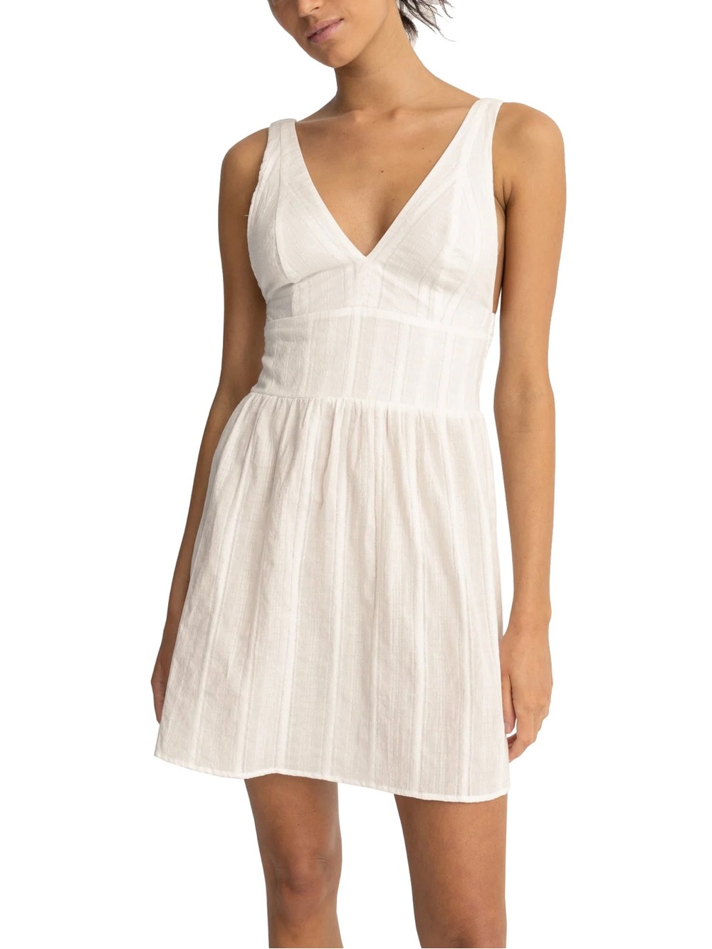 Rhythm Lana Mini Dress White 100% Cotton Smocked Back Sleeveless Size L